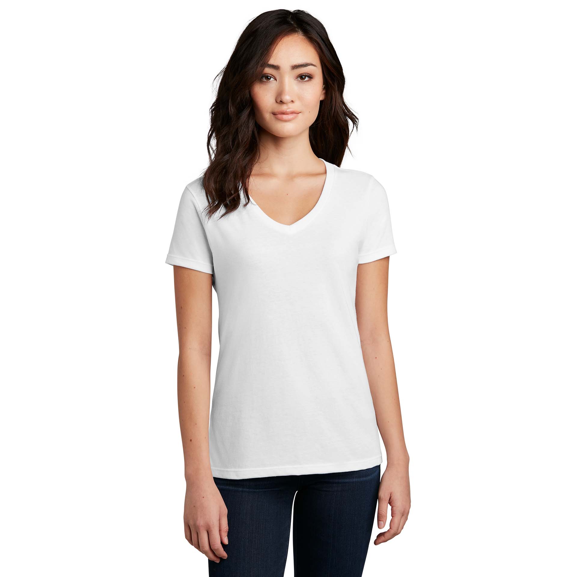 District DM1190L Women's Perfect Blend V-Neck Tee - White | Full Source