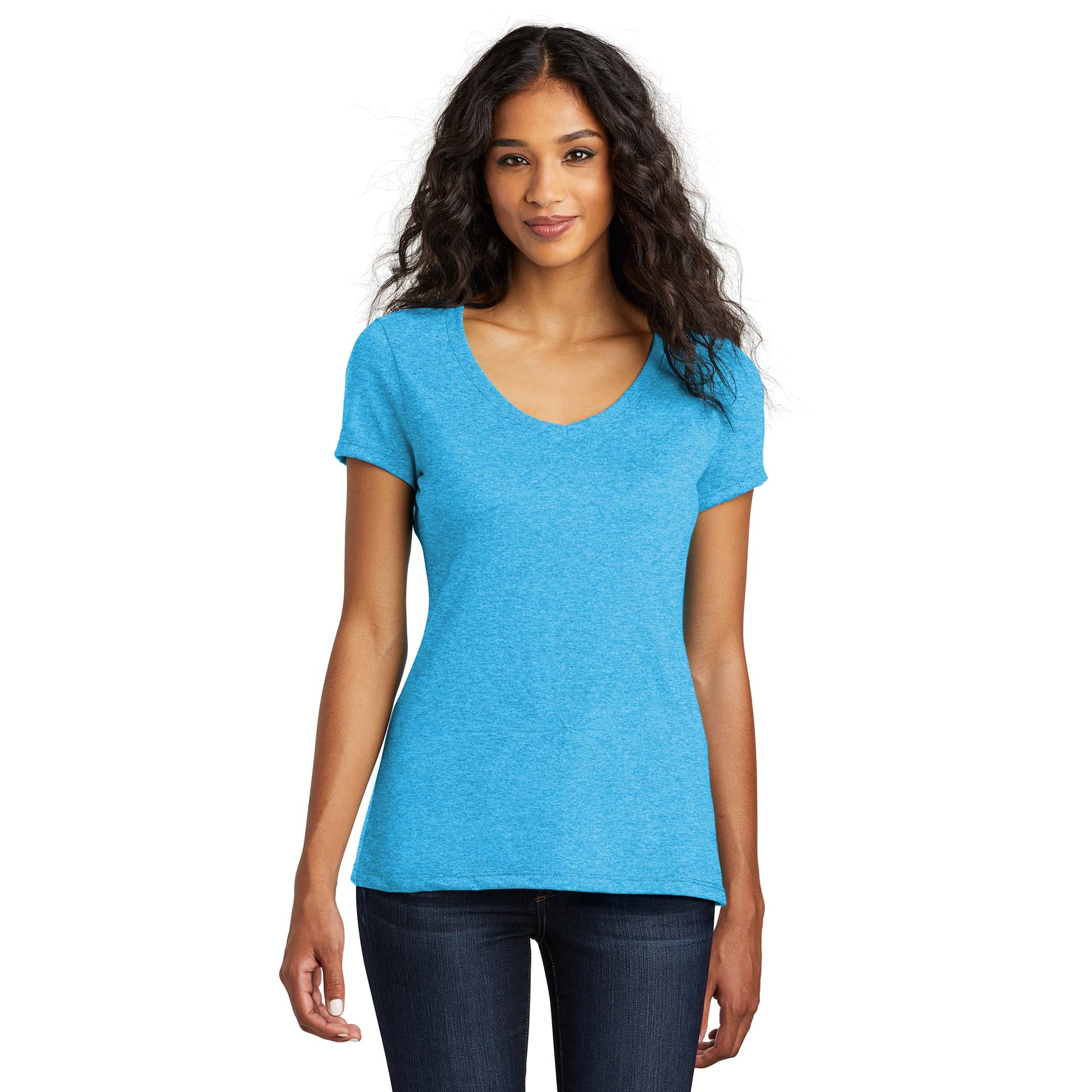 District DM1350L Women's Perfect Tri V-Neck Tee - Turquoise Frost ...
