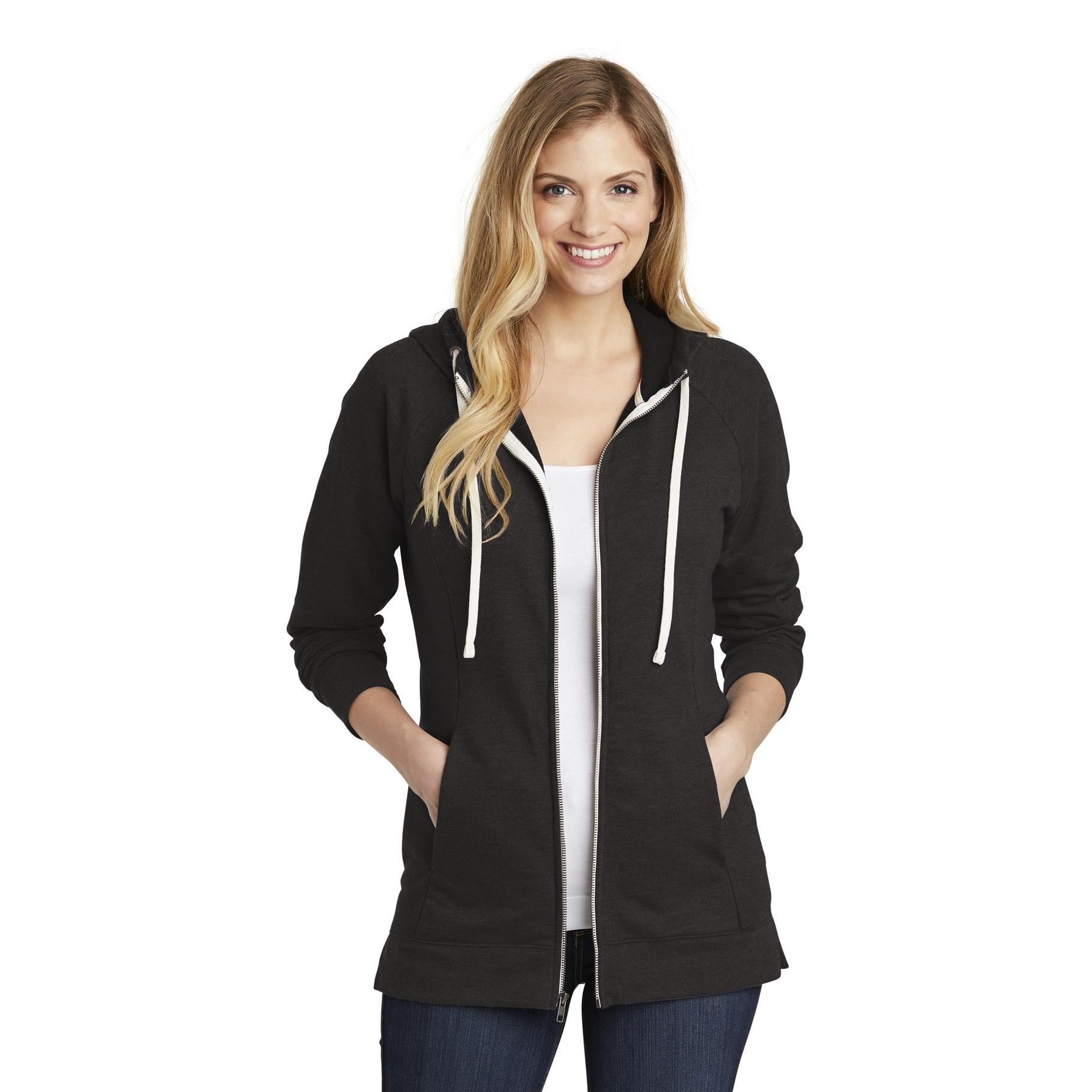 District DT456 Women's Perfect Tri French Terry Full-Zip Hoodie - Black ...