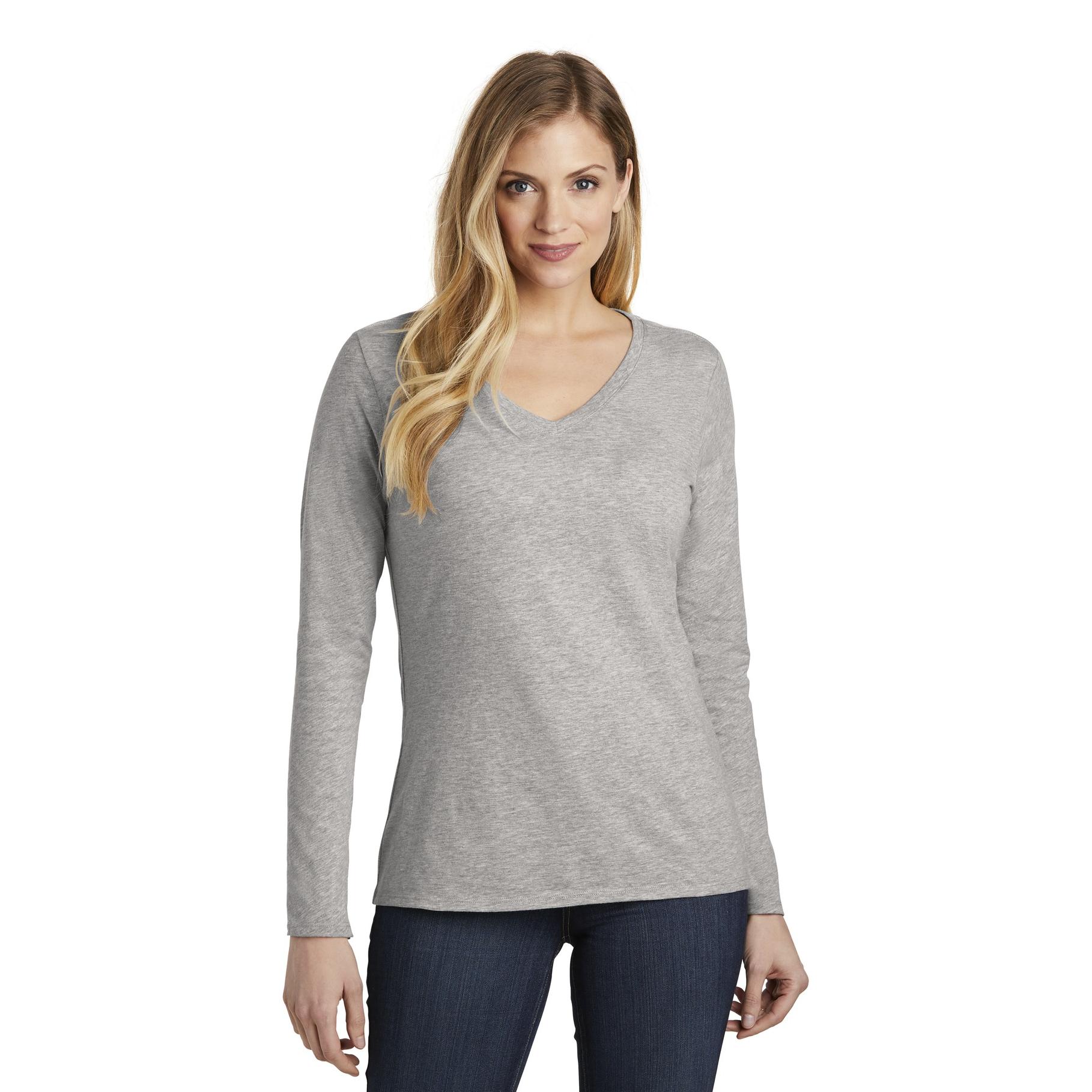 District DT6201 Women's Very Important Tee Long Sleeve - Light Heather ...
