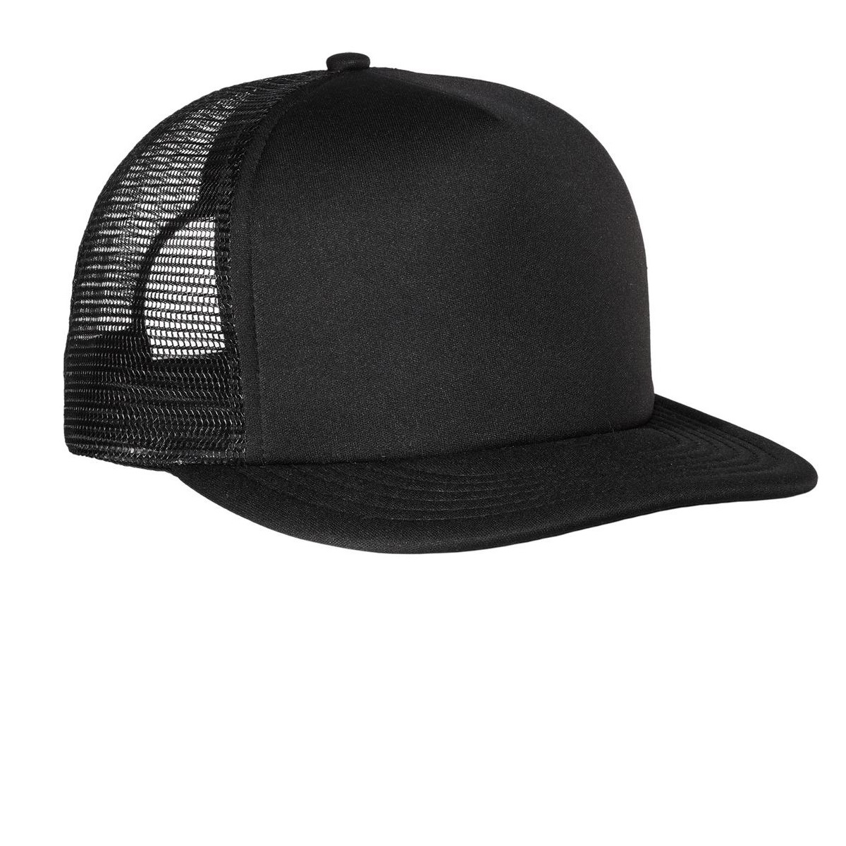 District DT624 Flat Bill Snapback Trucker Cap Black