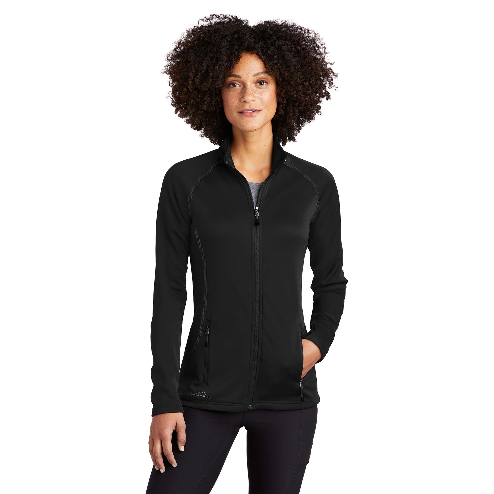 Eddie Bauer EB247 Ladies Smooth Fleece Base Layer Full-Zip - Black ...