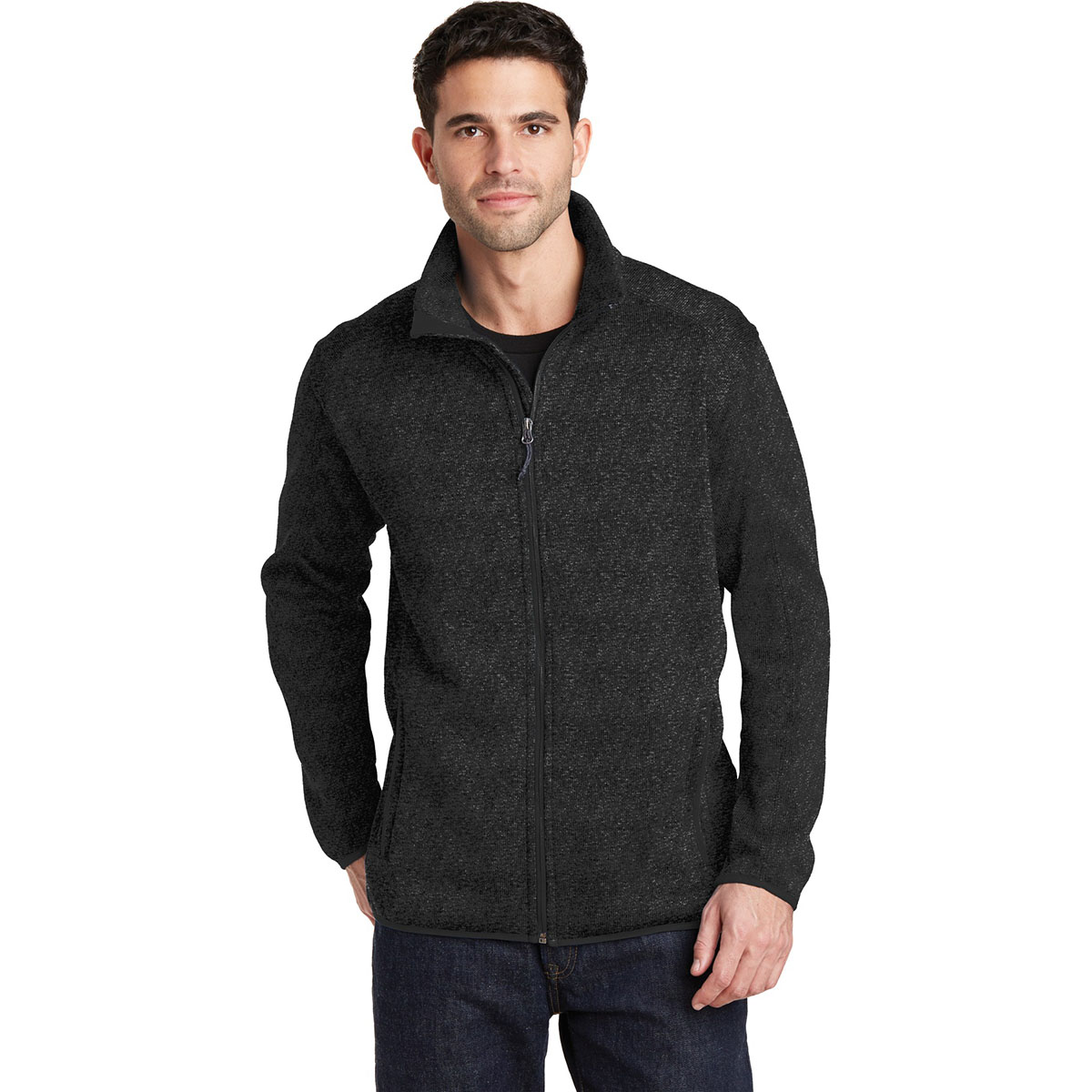Port Authority F232 Sweater Fleece Jacket - Black Heather | Full Source