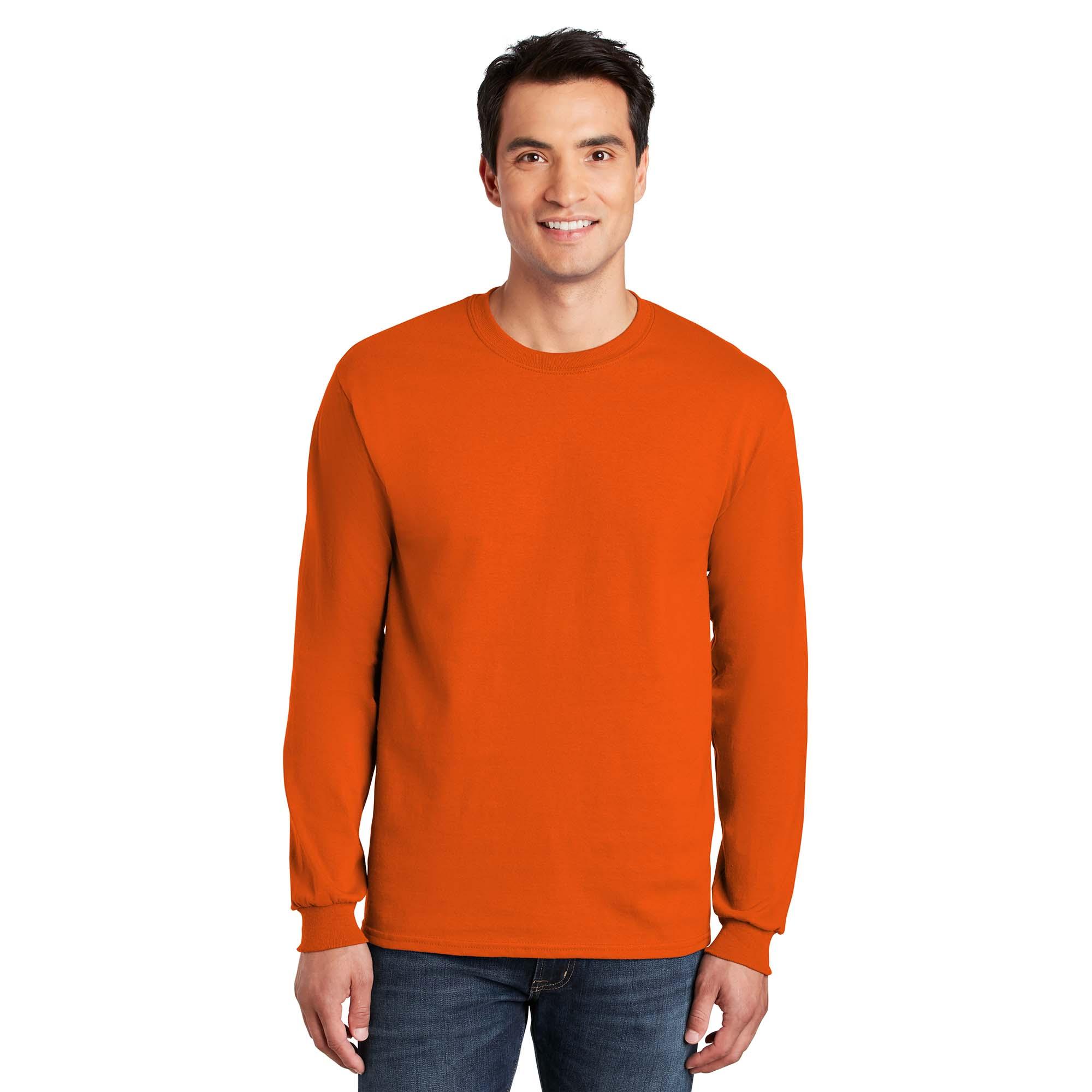 X-Large Orange Gildan Mens Ultra Cotton Long Sleeve Crewneck T-Shirt 