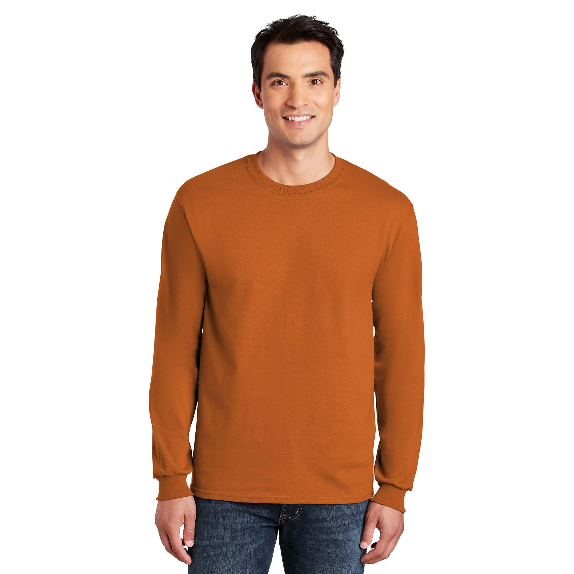 lot de 2 Taille M Marque : GildanGildan G2400 T-shirt à manches longues en coton pour homme Charbon/orange Texas 