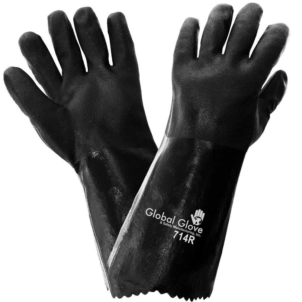 Global Glove 714R 14" Premium Sandpaper Finish PVC Gloves Full Source
