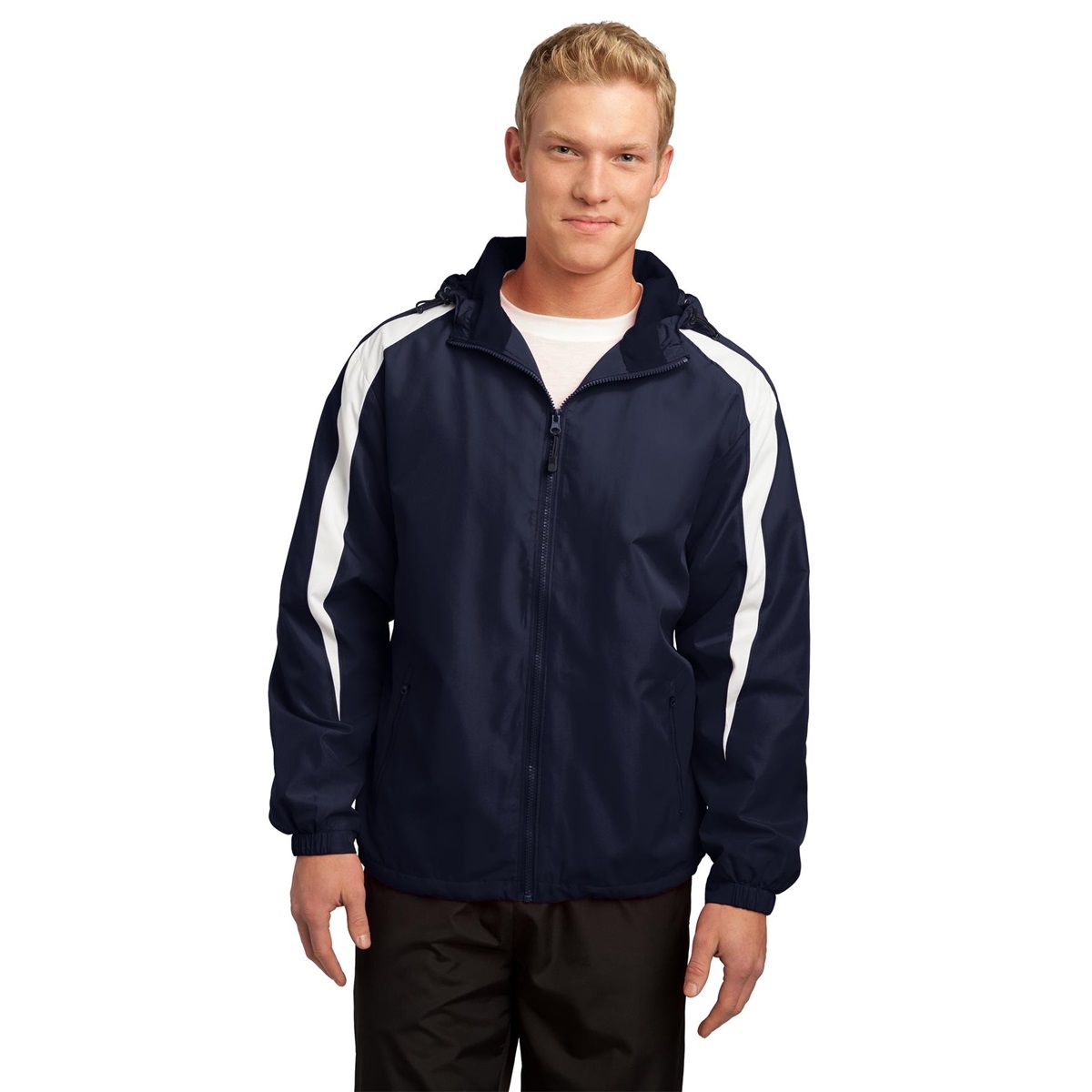 Sport-Tek JST81 Fleece-Lined Colorblock Jacket - True Navy/White
