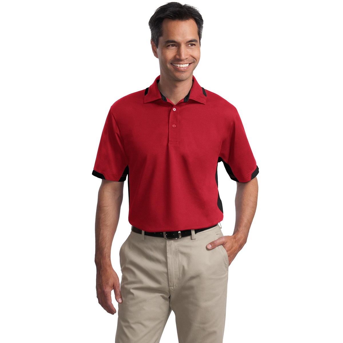 khakis with black polo