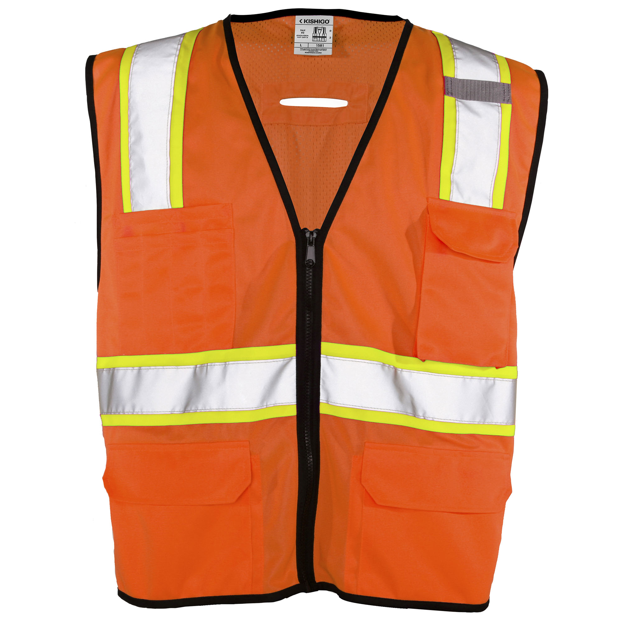 Kishigo 1581 Economy 6 Pocket Contrast Vest - Orange | Full Source