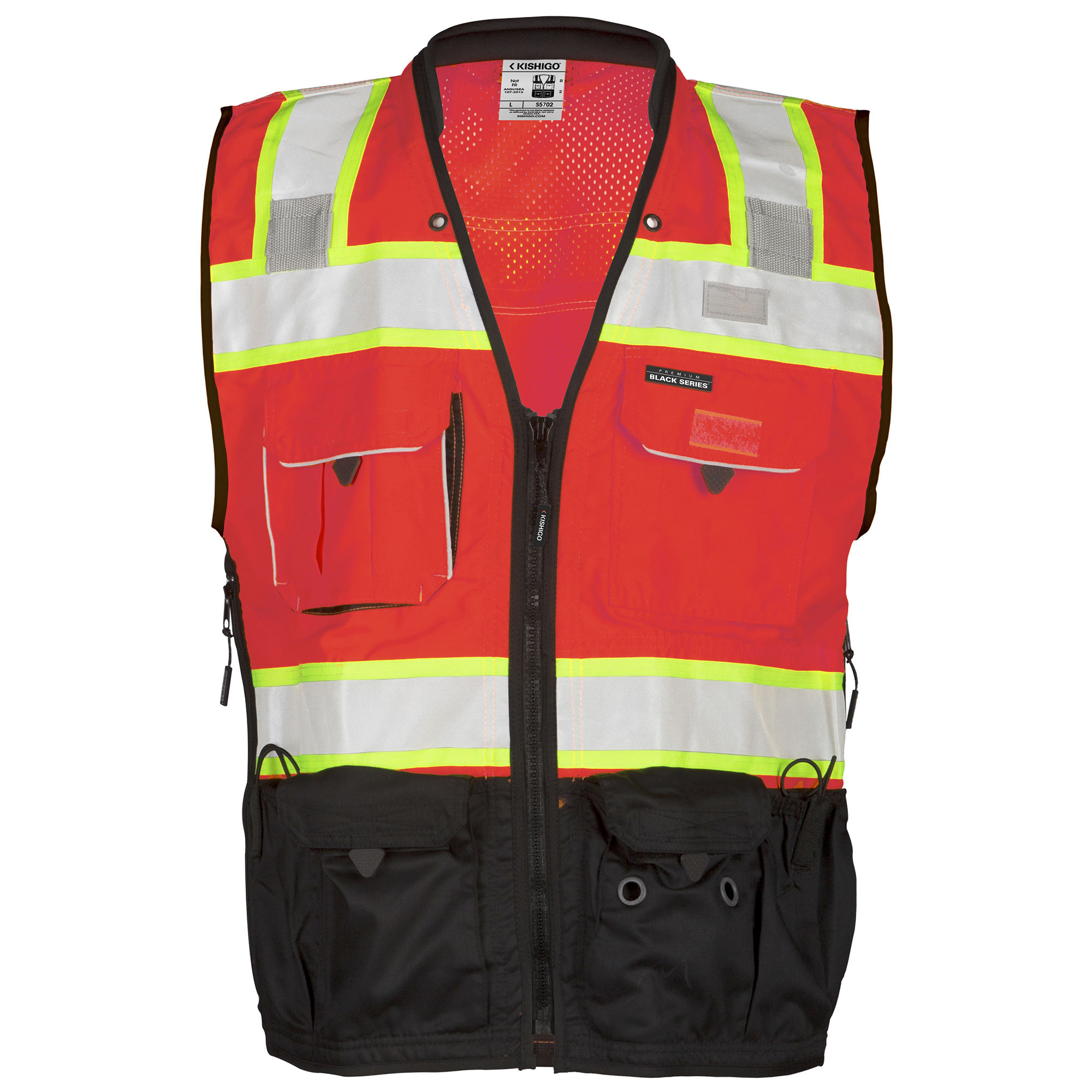 Kishigo S5702 Black Series Surveyor Safety Vest - Fluorescent Red