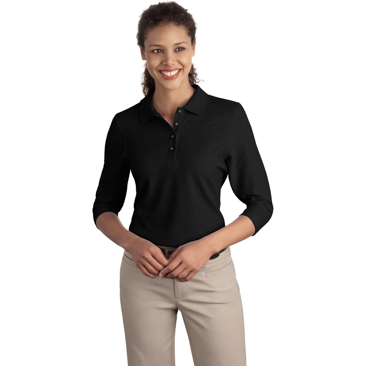 Port Authority L562 Ladies Silk Touch 3/4-Sleeve Polo - Black