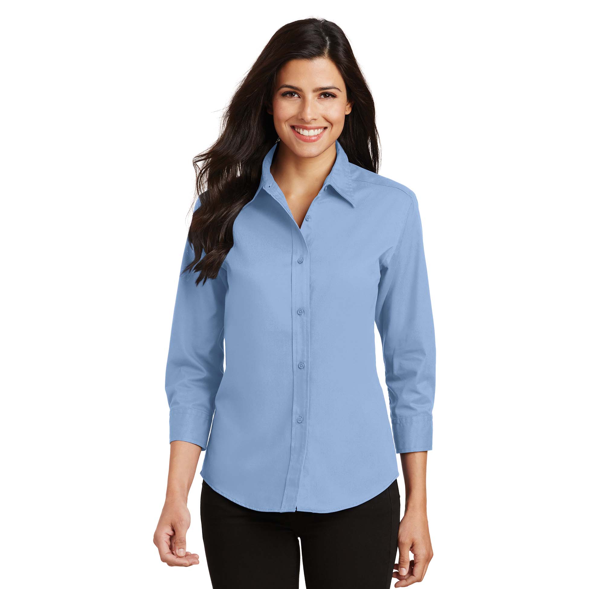 Port Authority L612 Ladies 3/4-Sleeve Easy Care Shirt - Light Blue ...