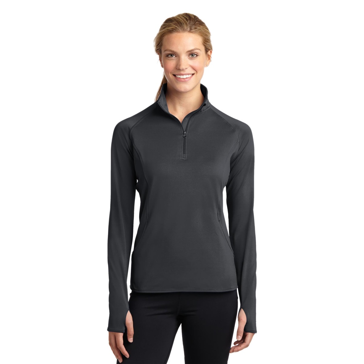 Sport-Tek LST850 Ladies Sport-Wick Stretch 1/2-Zip Pullover Sweatshirt -  Charcoal Grey