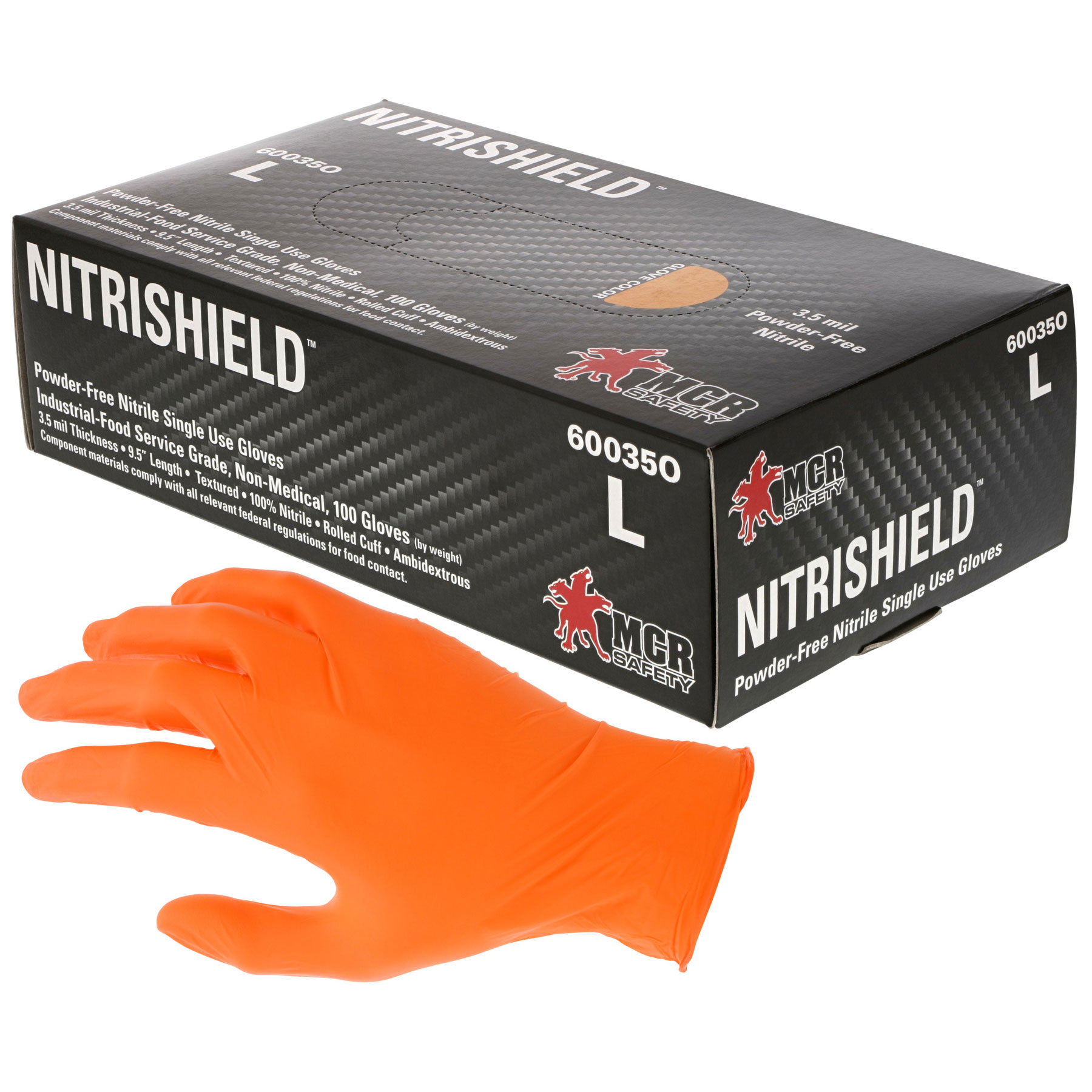 MCR Safety 60035O NitriShield Disposable Industrial Grade Gloves 3.5
