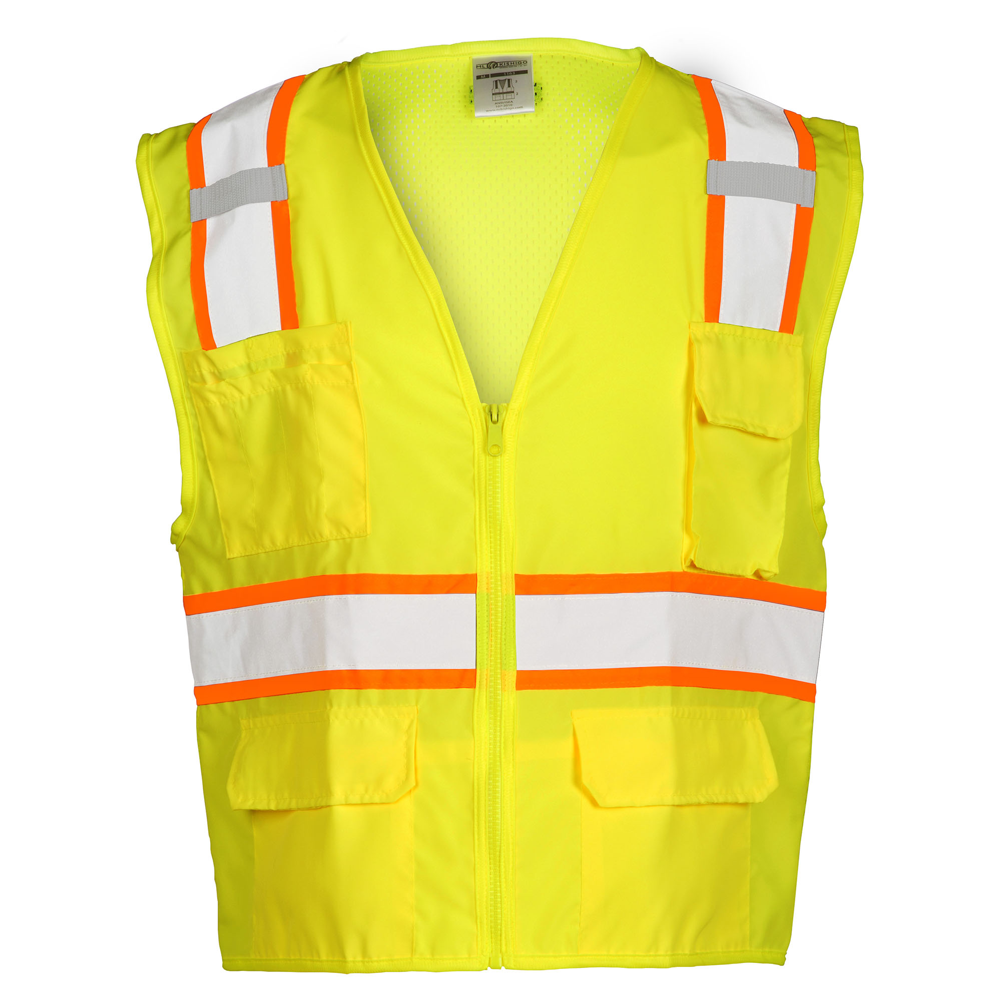 Kishigo 1163 Solid Front Mesh Back Safety Vest Yellow/Lime 