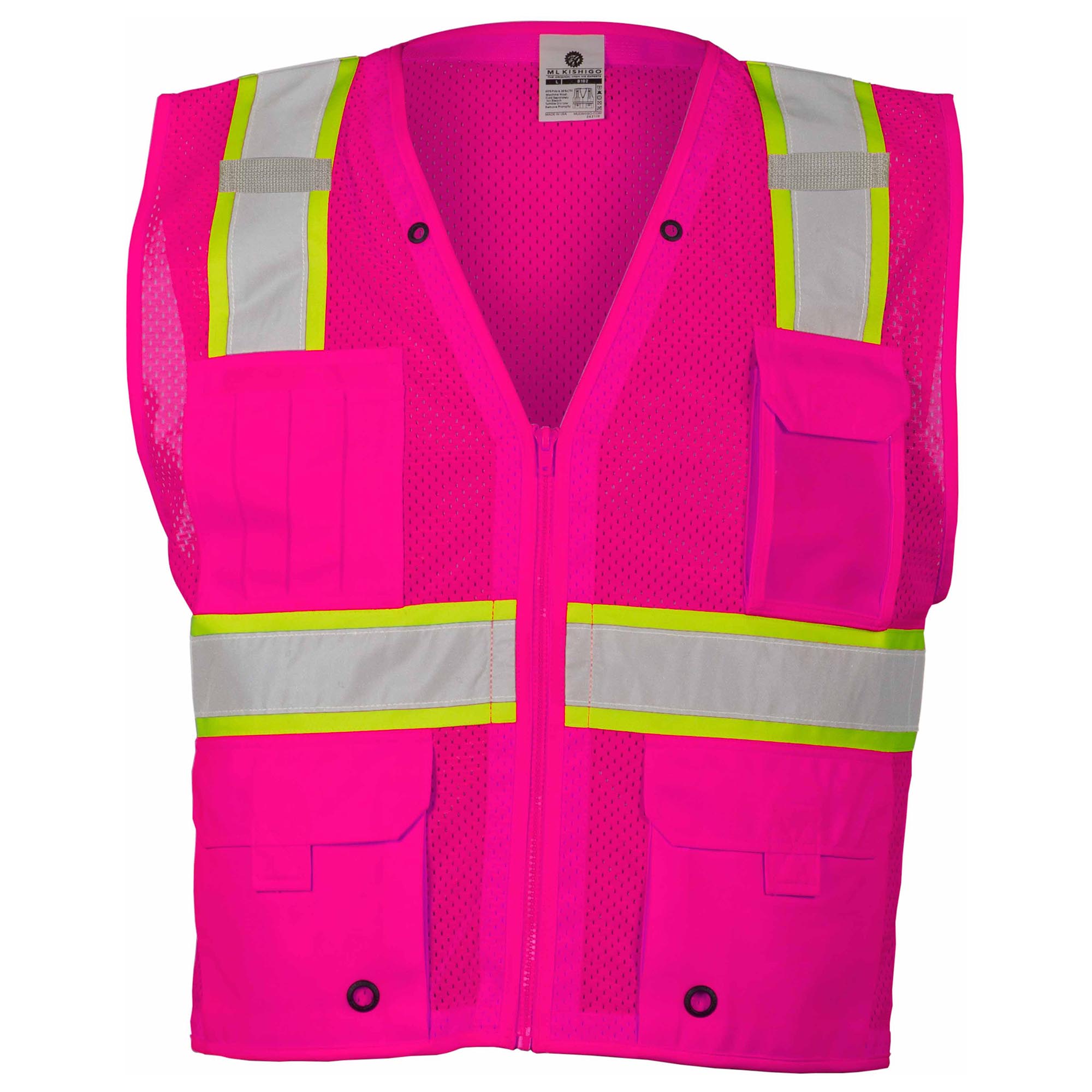 Kishigo B107 Enhanced Visibility Multi-Pocket Mesh Vest Pink Full Source