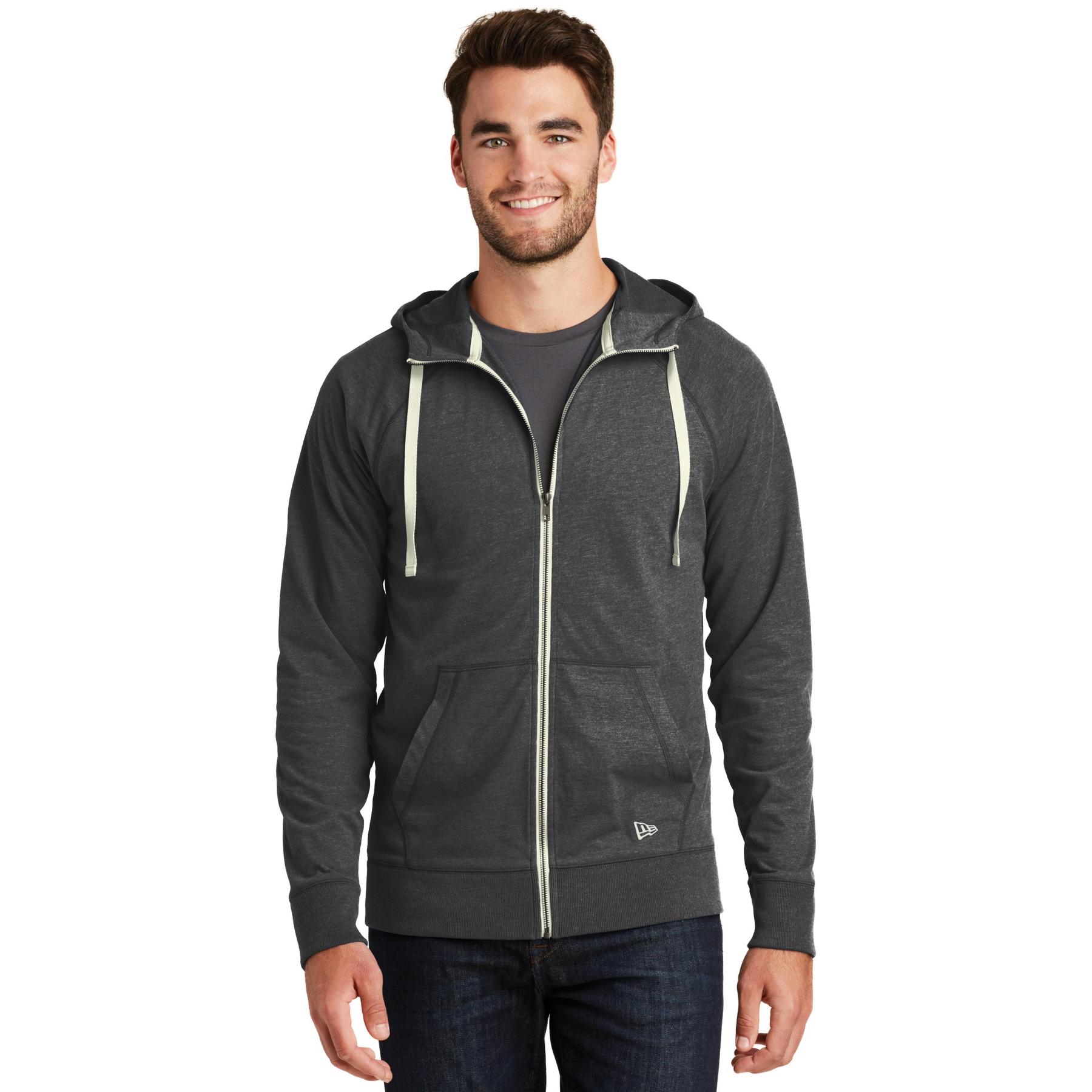 New Era NEA122 Sueded Cotton Full-Zip Hoodie - Black Heather | Full Source