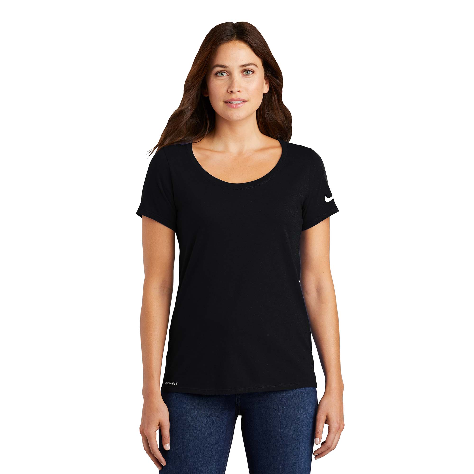 Nike NKBQ5234 Ladies DriFIT Cotton/Poly Scoop Neck Tee Black Full