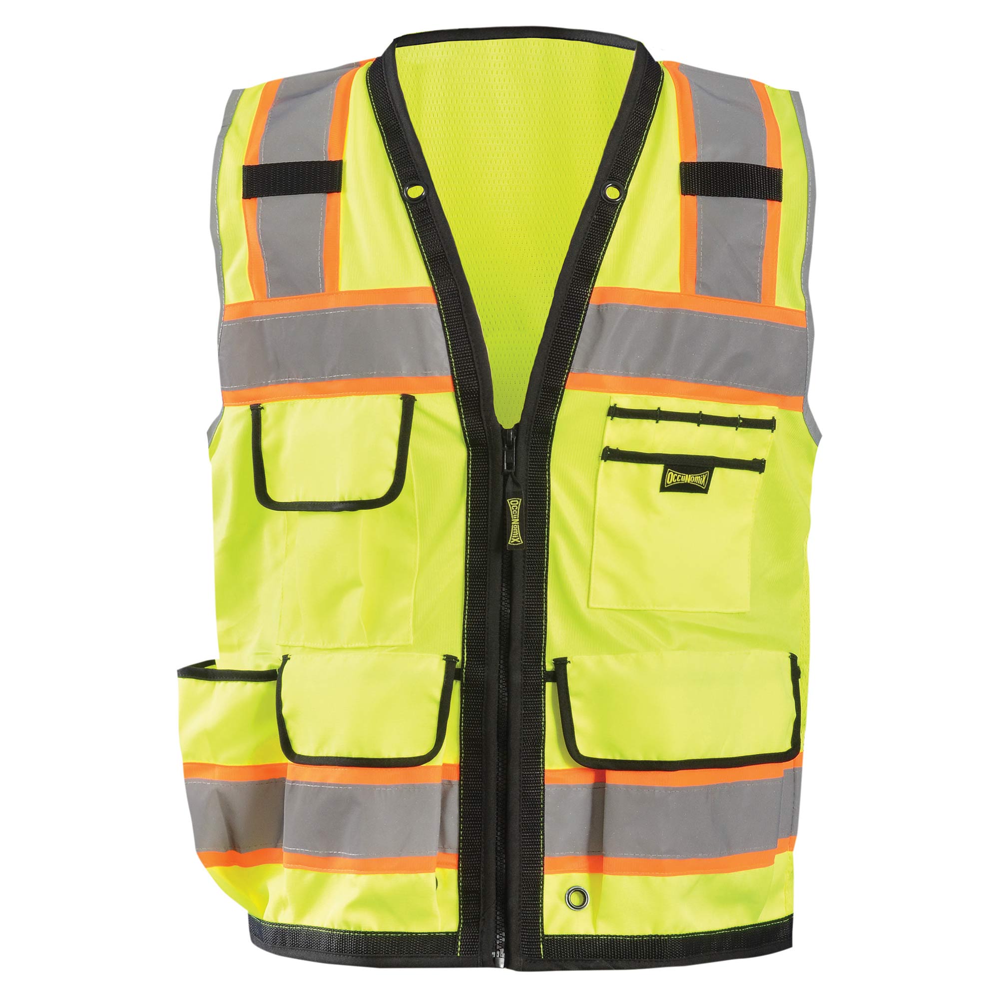 OccuNomix LUX-HDS2T Type R Class Heavy Duty Two-Tone Surveyor Safety Vest  Yellow/Lime Full Source