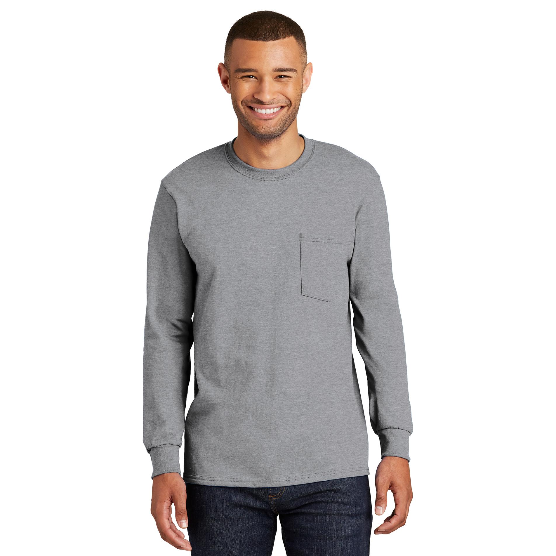 Port & Company PC61LSPT Tall Long Sleeve Essential T-Shirt with Pocket ...