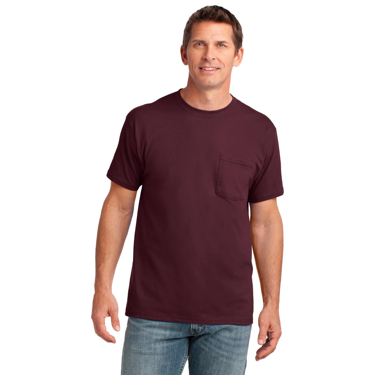 Port & Company PC54P Core Cotton Pocket Tee - Athletic Maroon