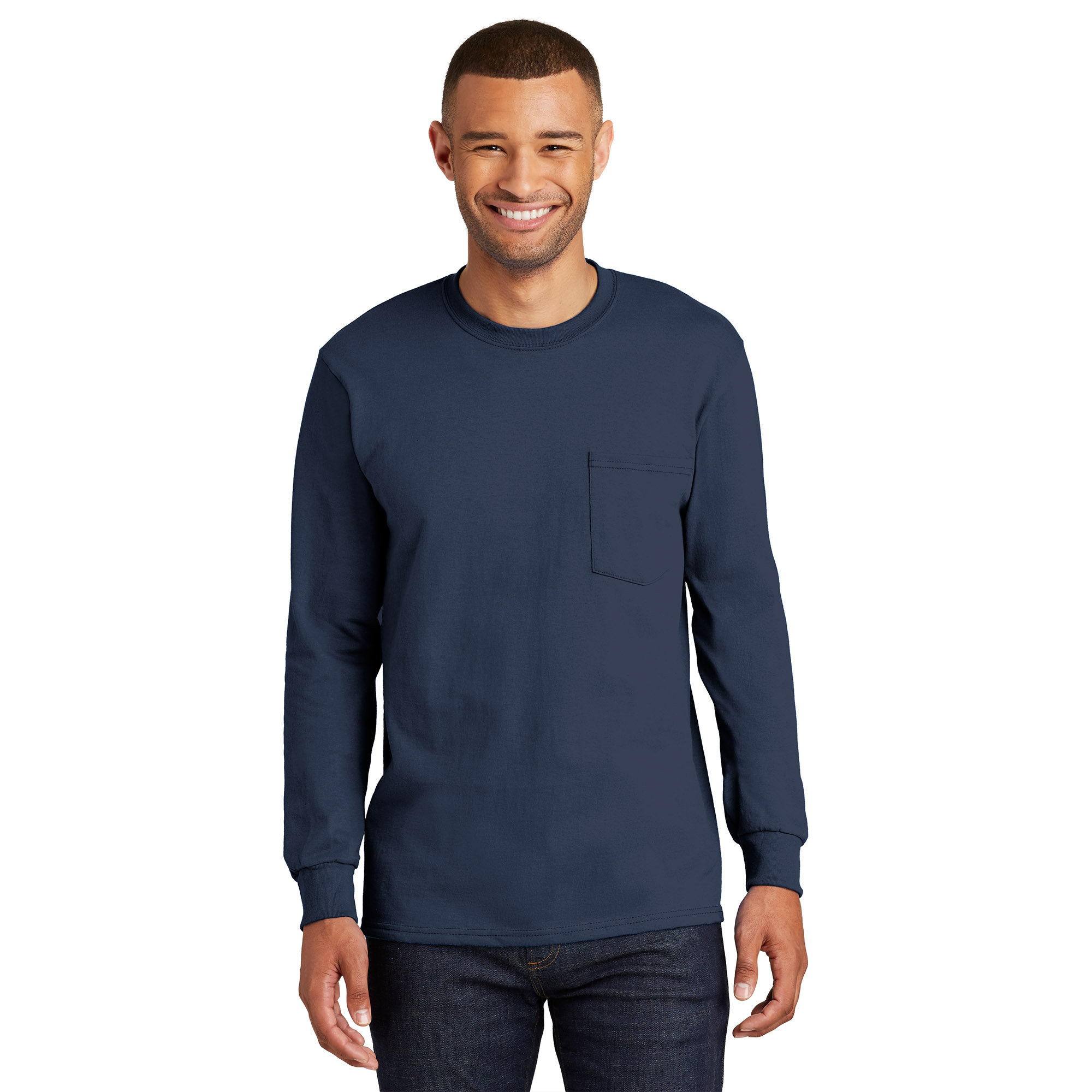 Port & Company PC61LSP Long Sleeve Essential Pocket Tee - Navy