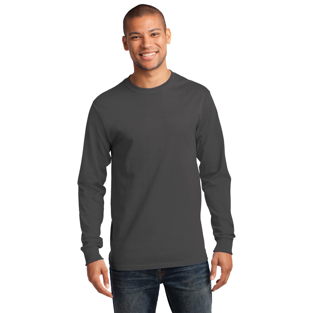 Port & Company PC61LS Long Sleeve Essential T-Shirt - Charcoal | Full ...