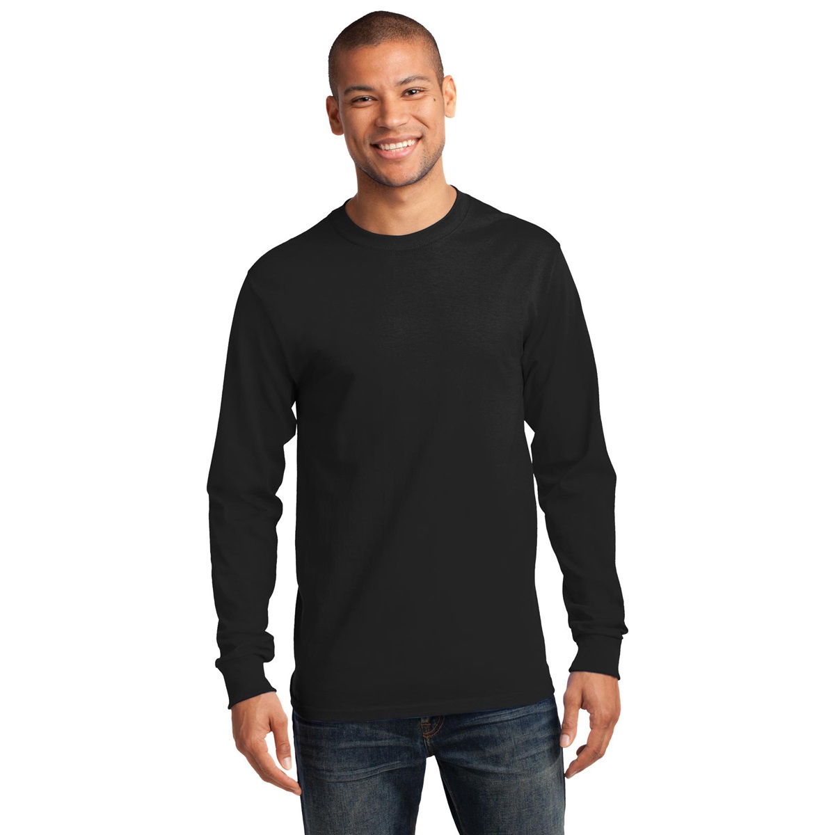 Port & Company PC61LS Long Sleeve Essential T-Shirt - Jet Black | Full ...