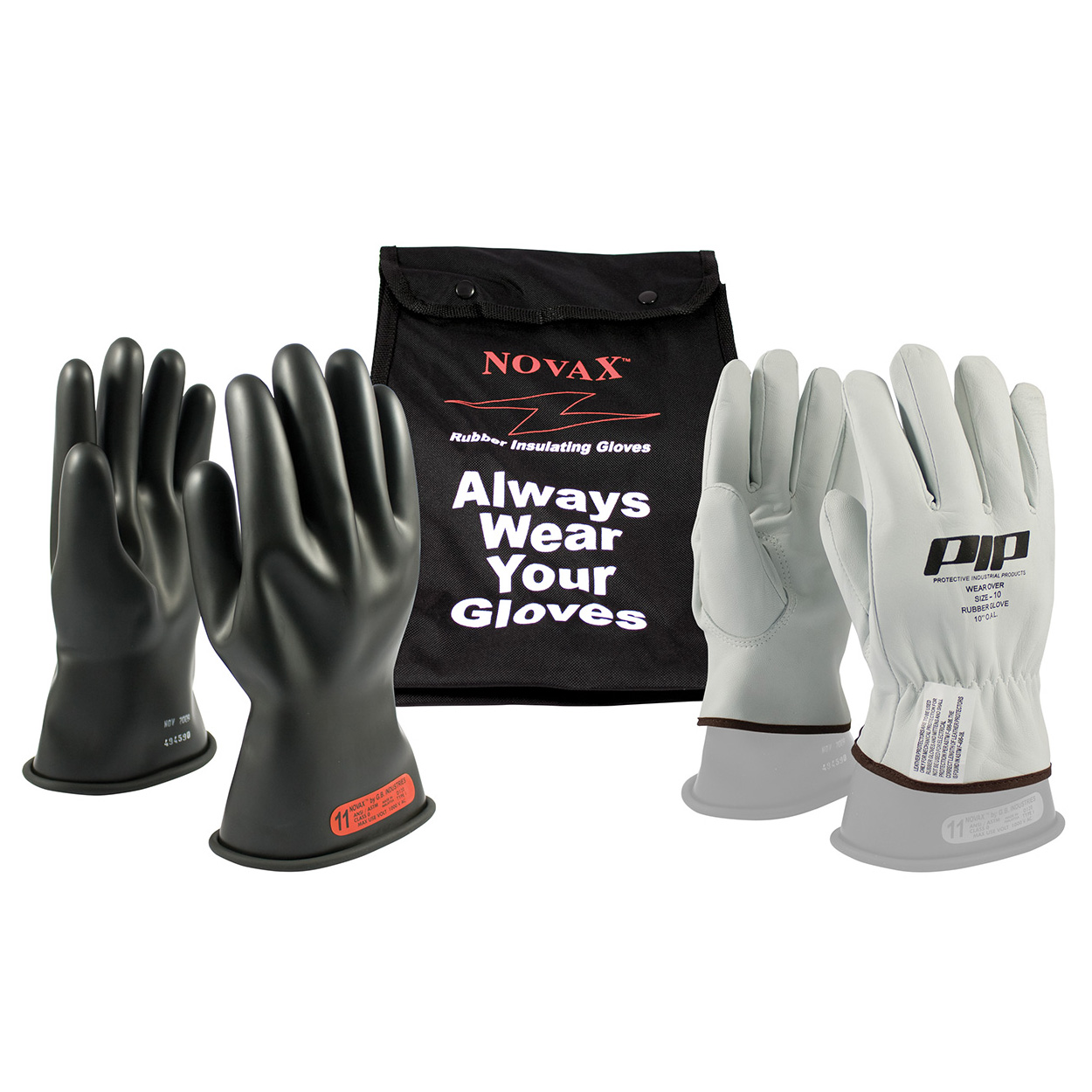 PIP 150-0-14/11 Novax Class 0 Rubber Insulating Gloves with Straight Cuff - 14, Black, Size 11