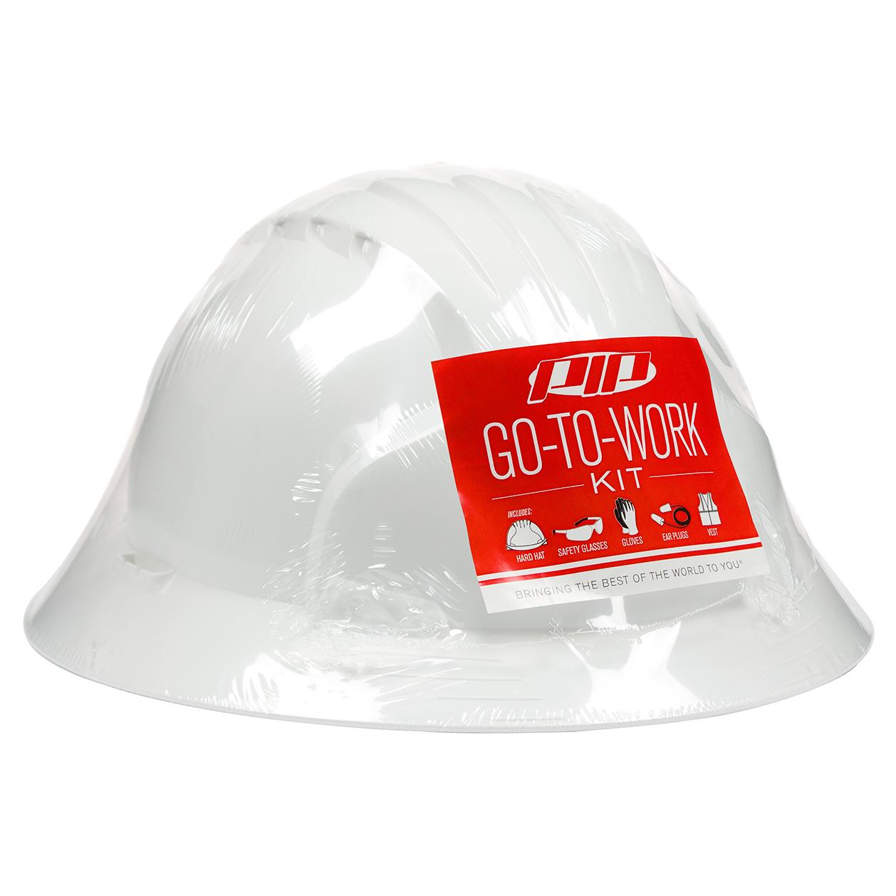 ★87MM★ Mmlg GNGR HARD WORKER HFT WHITE PIP 289-GTW-6141 Go-To-Work Kit with Full Brim Hard Hat