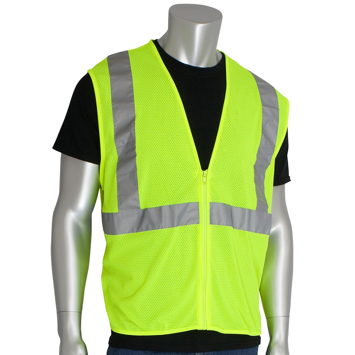 PIP 302-MVGZ Economy Type R Class Mesh Safety Vest with Zipper  Yellow/Lime Full Source