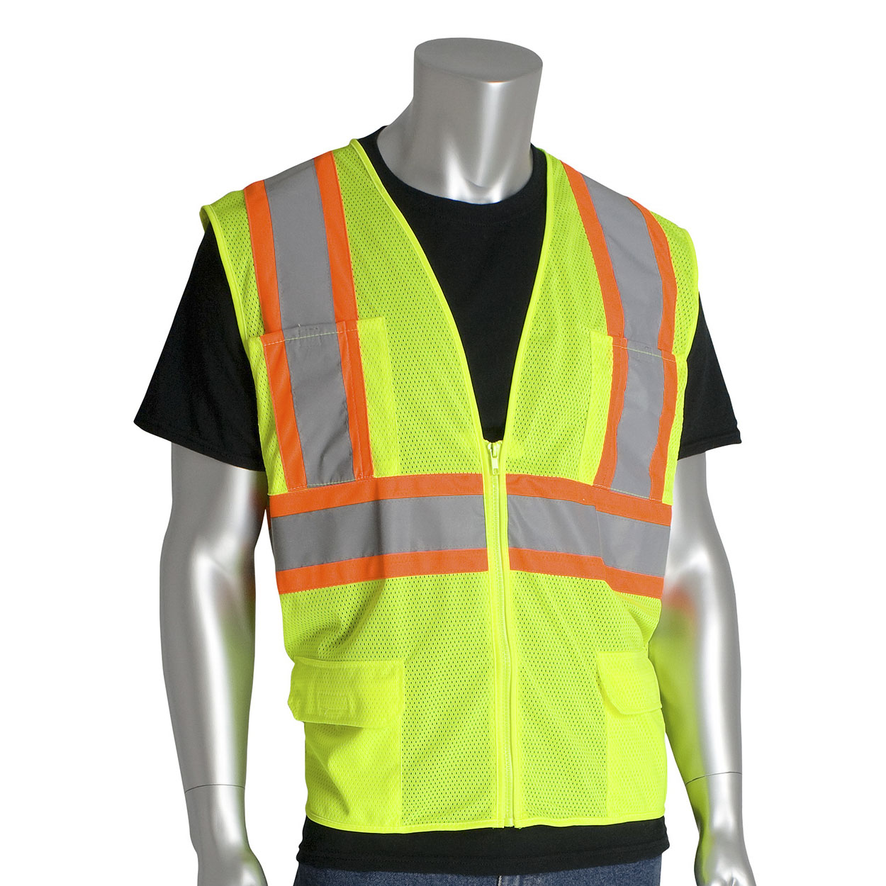 PIP 302-MVZP Type R Class 2 Two-Tone Mesh Safety Vest with Six Pockets ...
