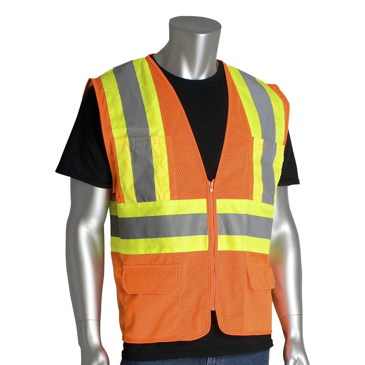 PIP 302-MVZP Type R Class 2 Two-Tone Mesh Safety Vest with Six Pockets ...
