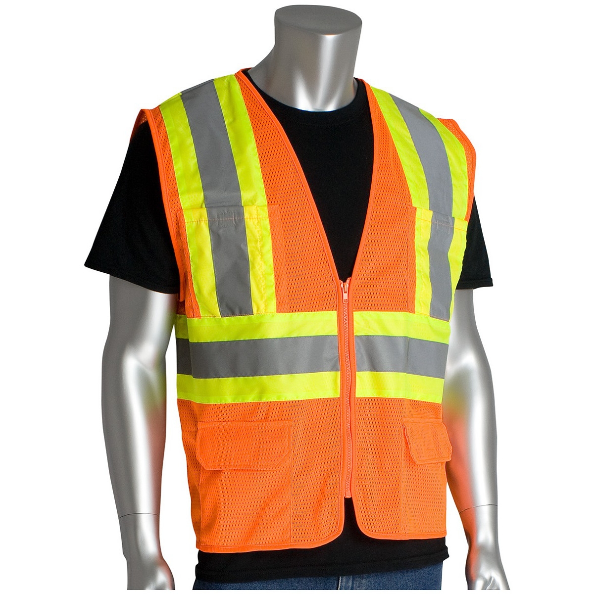 PIP 302-MVZP Type R Class 2 Two-Tone Mesh Safety Vest with Six Pockets ...