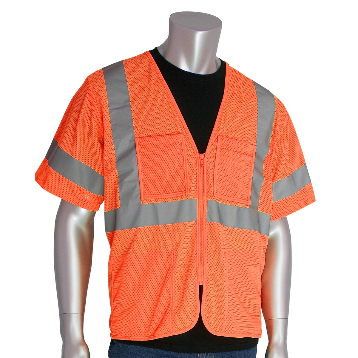 PIP 303-MVGZ4P Economy Type R Class Mesh Safety Vest with Four Pockets  Orange Full Source
