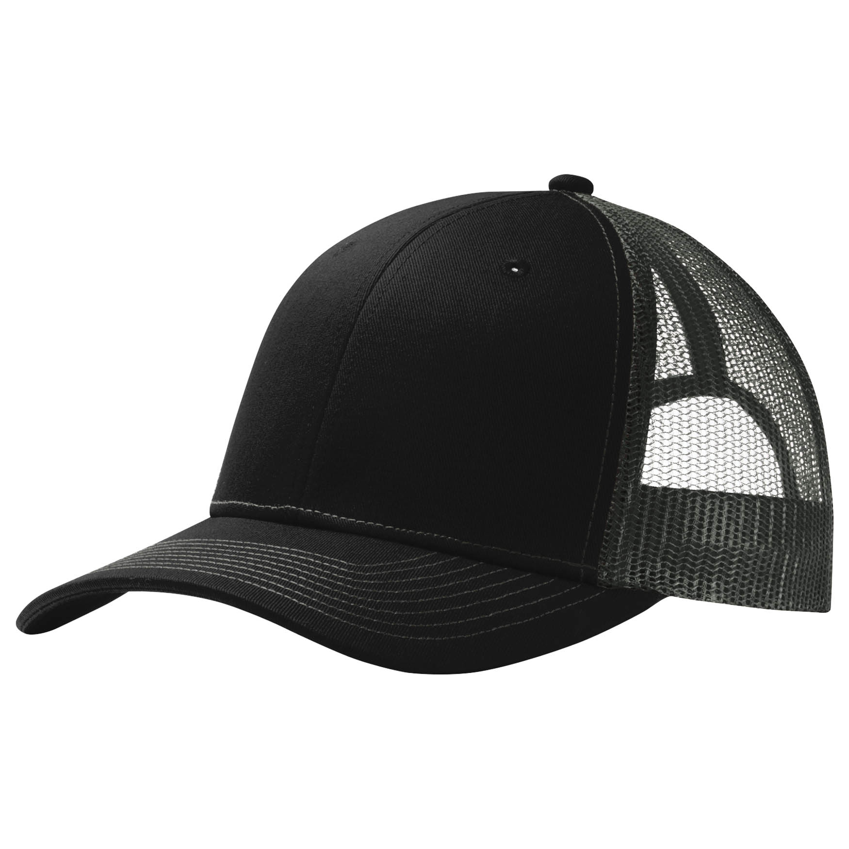 Port Authority C112 Snapback Trucker Cap - Black/Grey Steel | Full Source