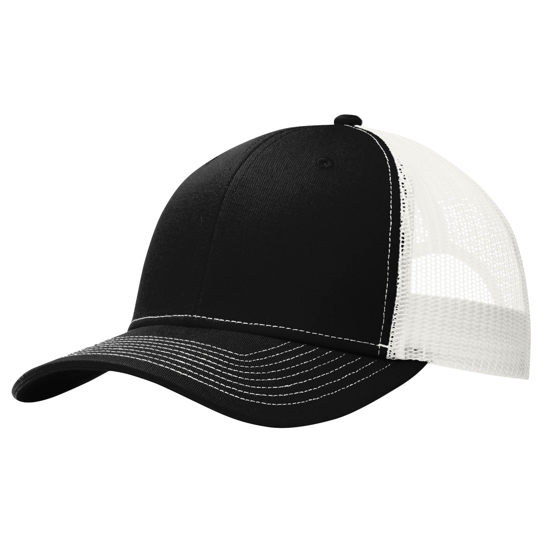 Port Authority C112 Snapback Trucker Cap - Black/White | Full Source