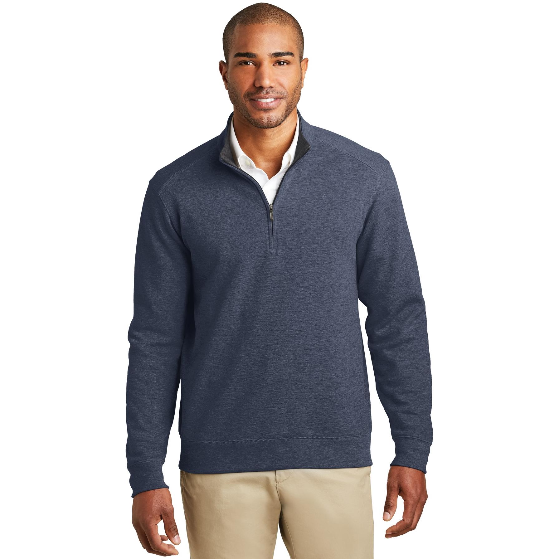 Port Authority K807 Interlock 1/4-Zip - Estate Blue Heather/Charcoal ...