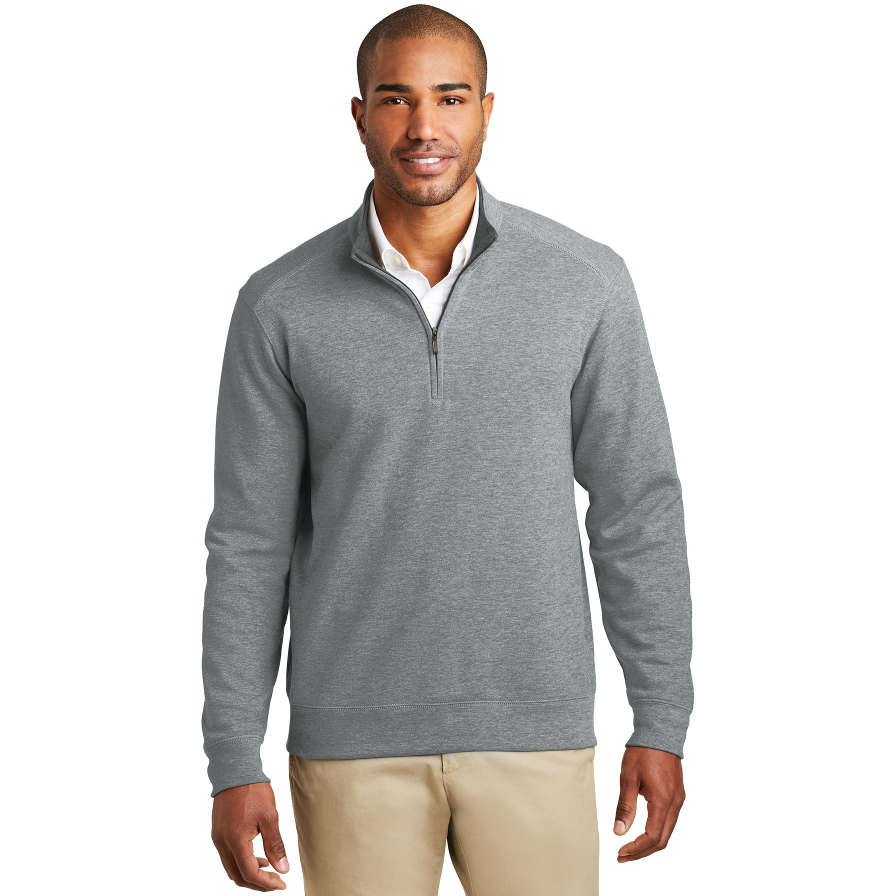 Port Authority K807 Interlock 1/4-Zip - Medium Grey Heather/Charcoal ...