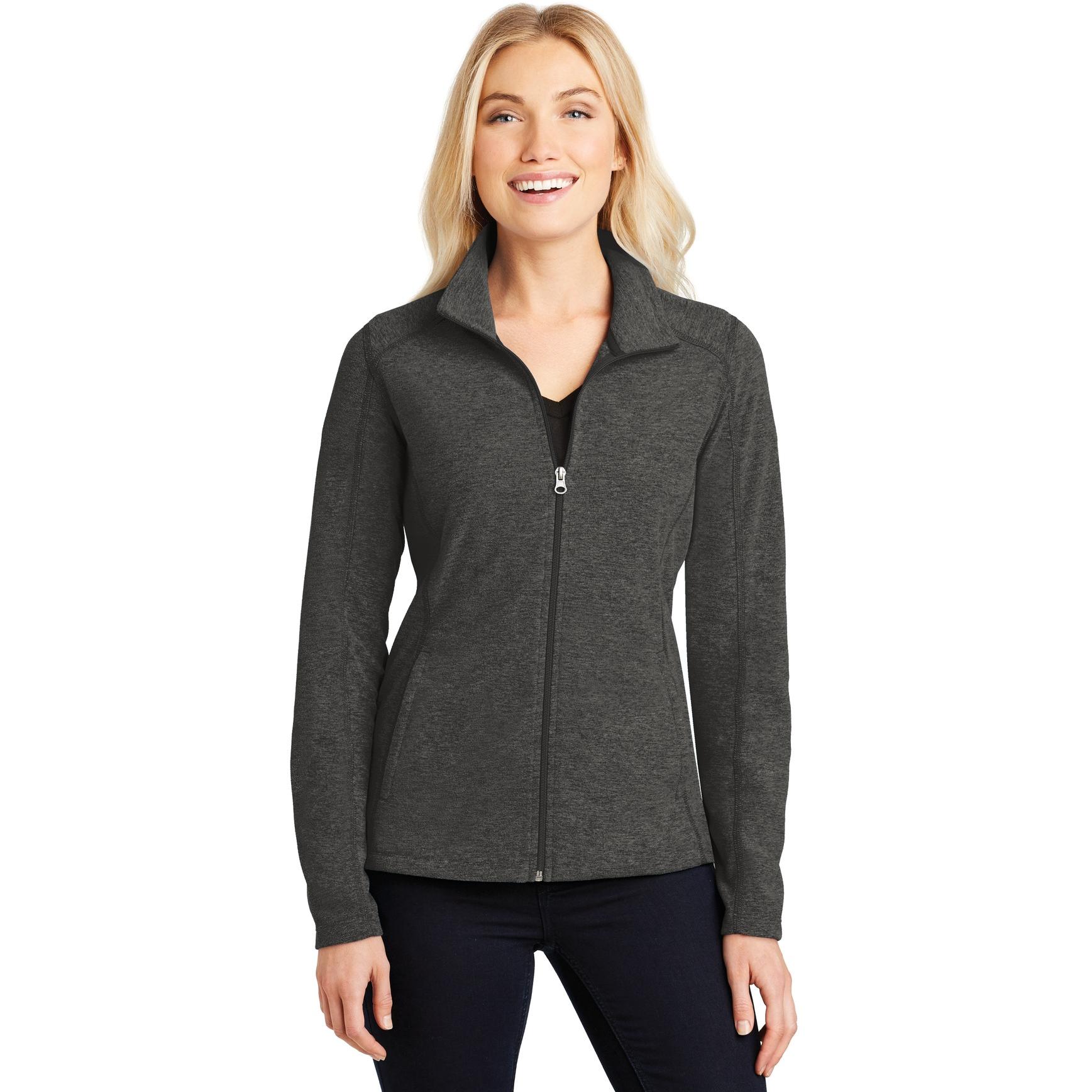 Port Authority L235 Ladies Heather Microfleece Full-Zip Jacket - Black ...