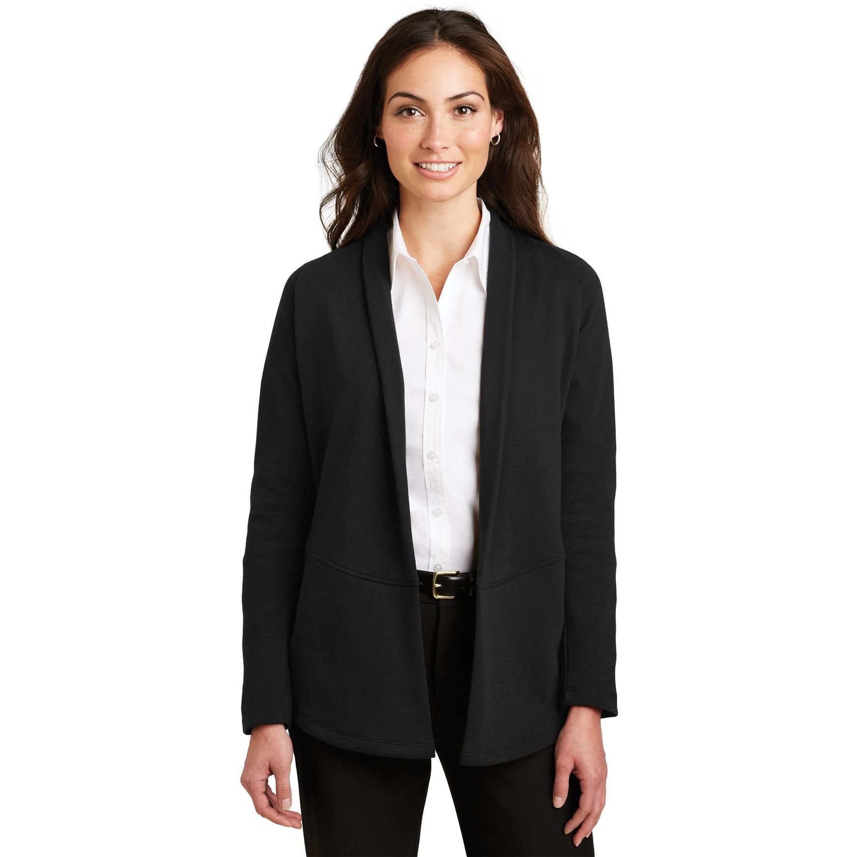 Port Authority L807 Ladies Interlock Cardigan - Deep Black/Charcoal ...