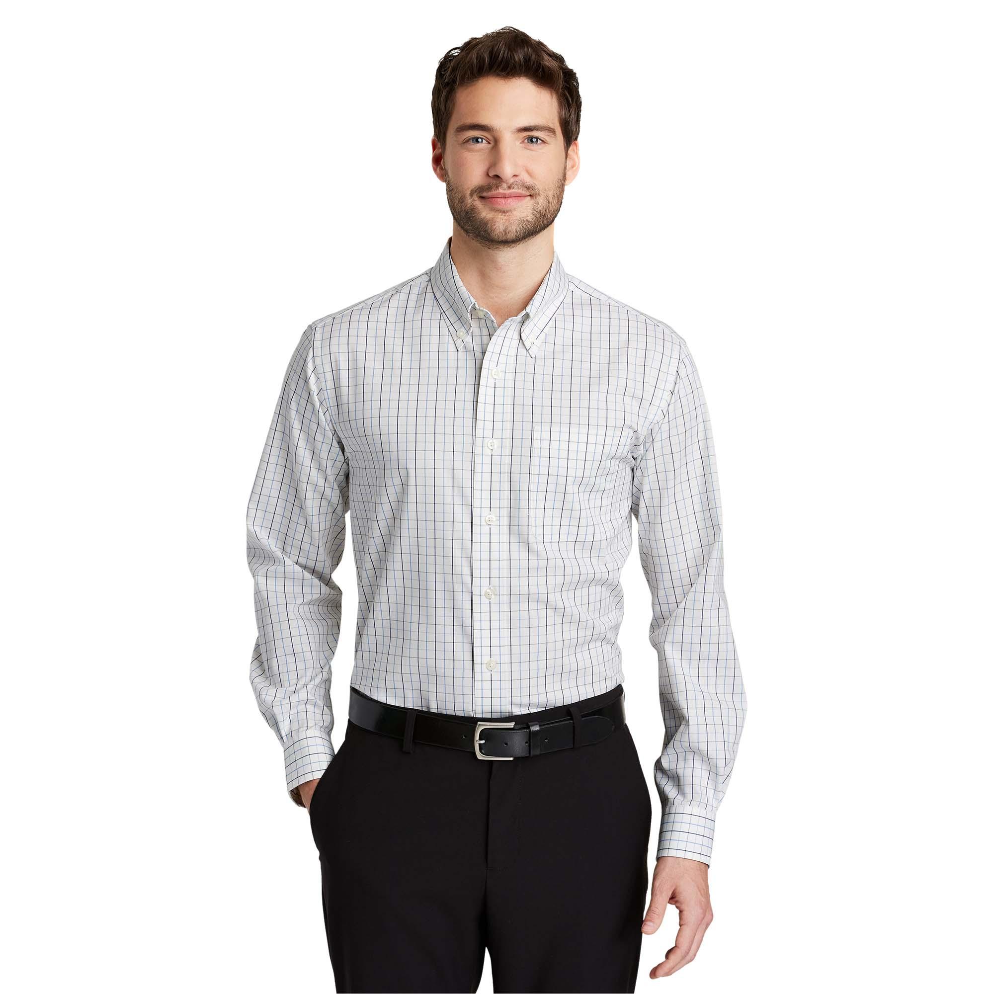 Port Authority TLS642 Tall Tattersall Easy Care Shirt - Blue/Navy ...