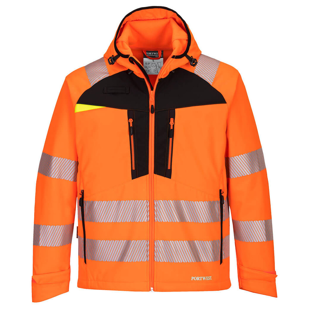 Portwest DX475 DX4 Hi-Vis Softshell Jacket - Orange/Black | Full