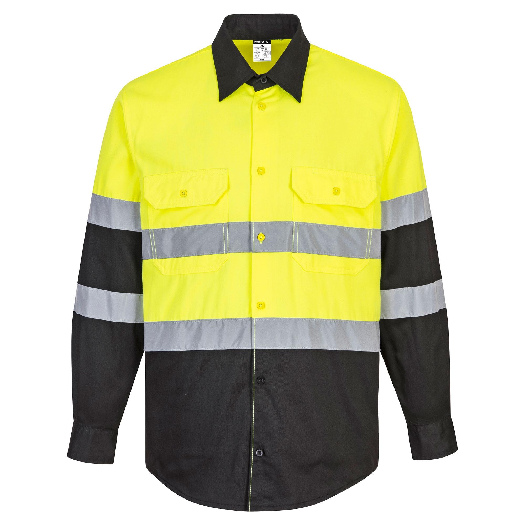 Portwest E066 Two Tone ANSI Long Sleeve Work Shirt - Yellow/Black ...