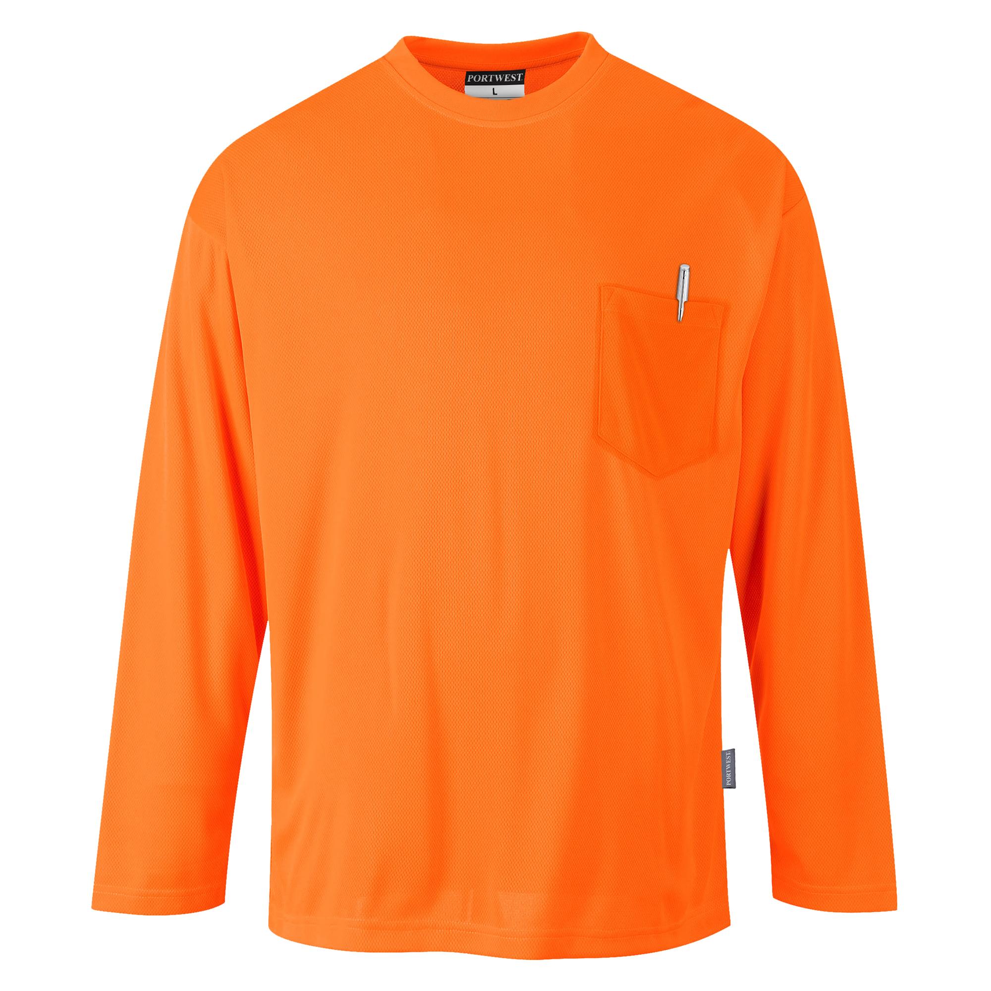 Hanes W120 Workwear Long Sleeve Pocket T-Shirt - Safety Orange - XL