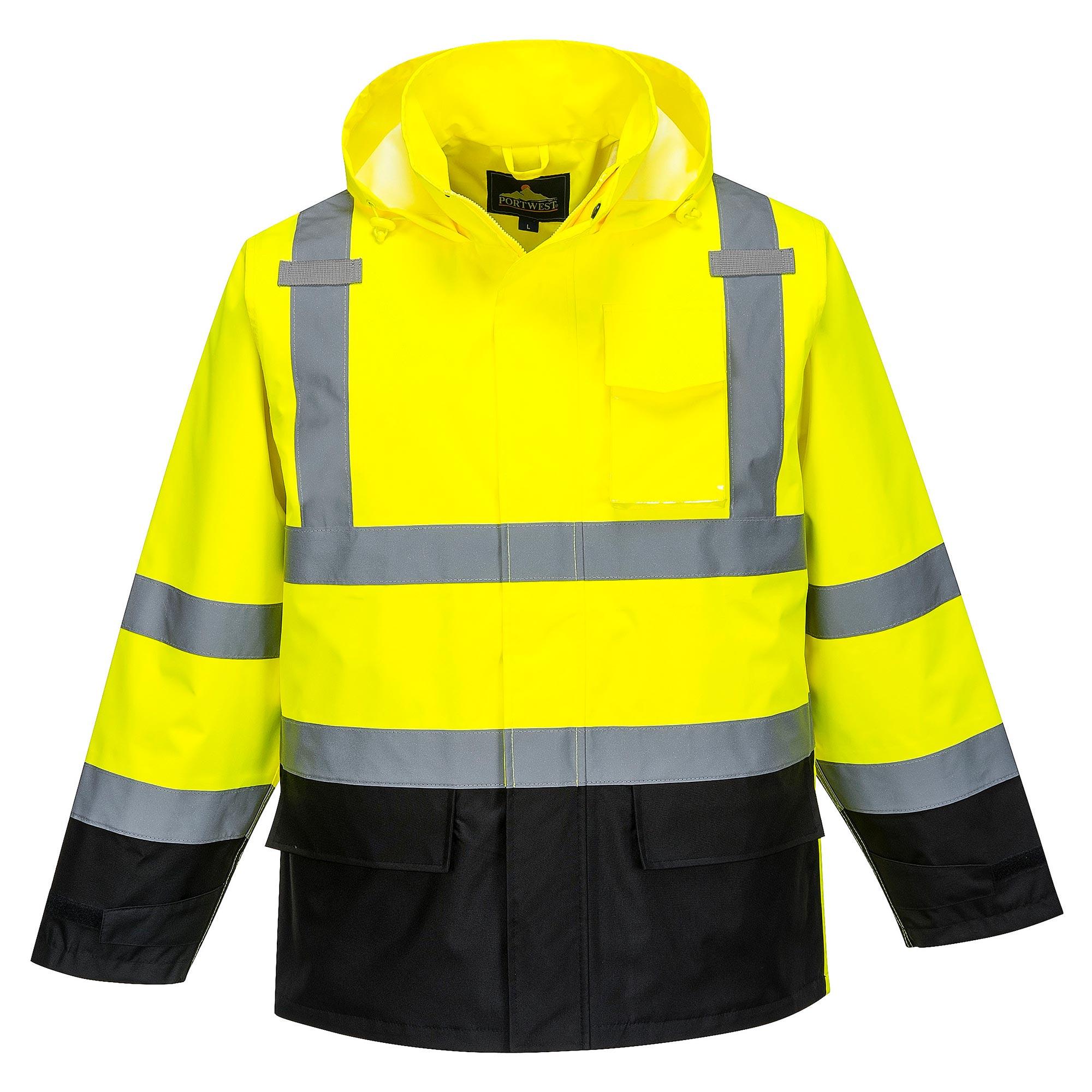 Portwest US366 Hi-Vis Contrast Rain Jacket - Yellow/Black | Full