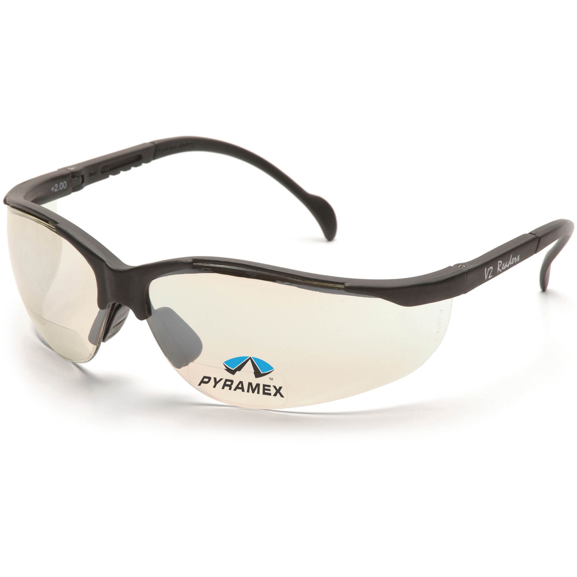 Pyramex SB1880R20 V2 Readers Safety Glasses, Black Frame, Indoor/Outdoor Mirror + 2.0 Lens