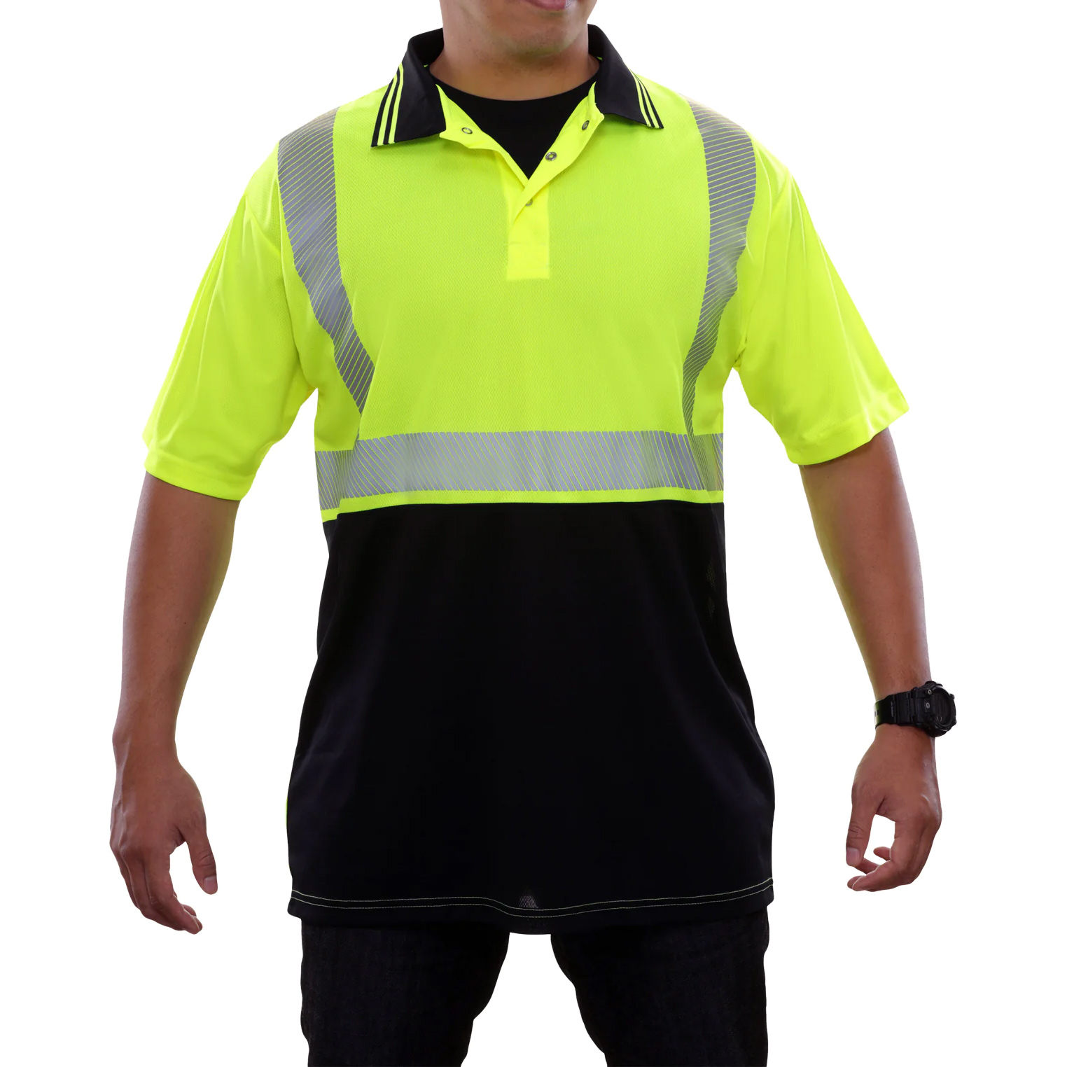 Reflective Apparel 342CTLB Type R Class 3 Black Bottom Safety Polo ...
