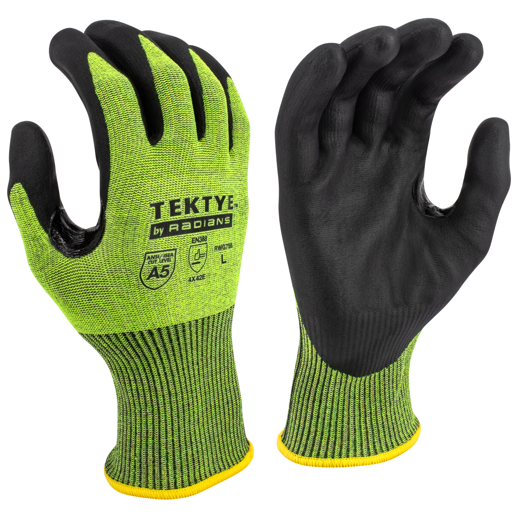 ロディ Radians RWG755 TEKTYE Cut Level A5 Nitrile Palm Work Gloves | Full