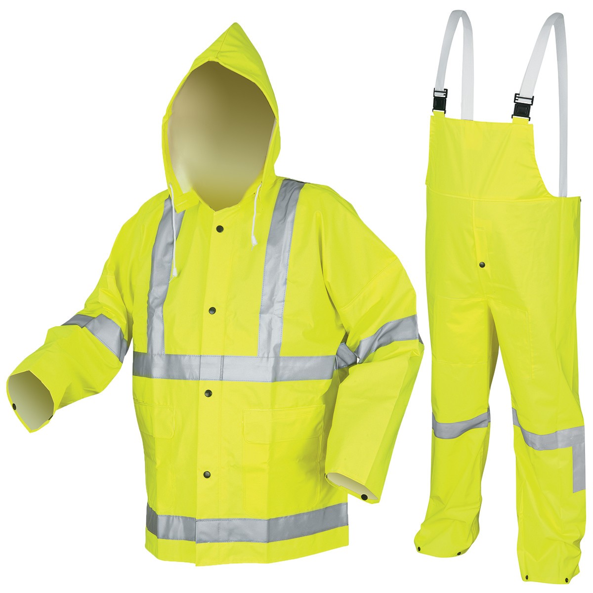 MCR Safety 2003S Classic .35mm PVC/Polyester 3-Pcs Rainsuit Attached Hood Small 